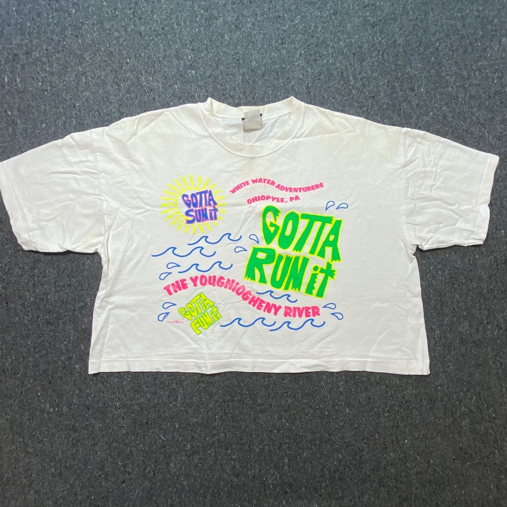 Signal Sport T Shirt OS Womens White 90s Vintage Neon Ohiopyle‎ River Crop Tee